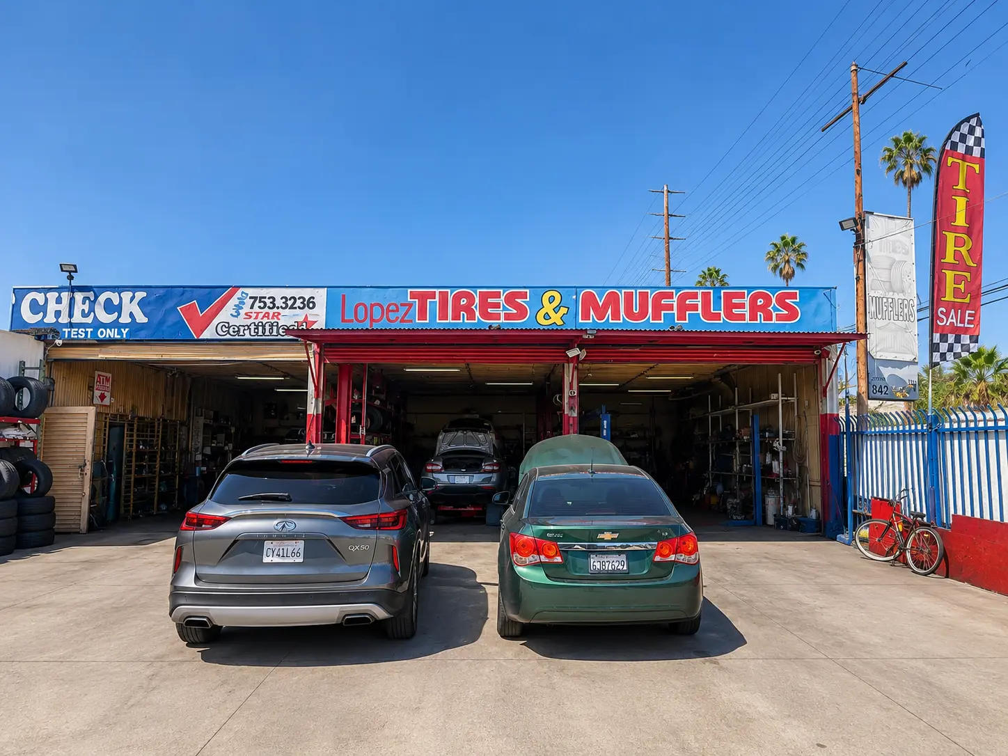 Lopez Tire, Muffler & Auto Repair Service storefront on S Figueroa St in Los Angeles